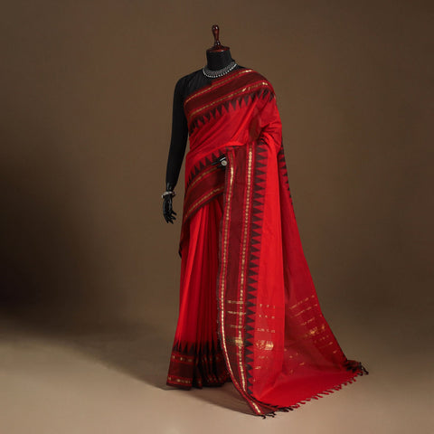 Red Kandangi Chettinad Cotton Saree with Border