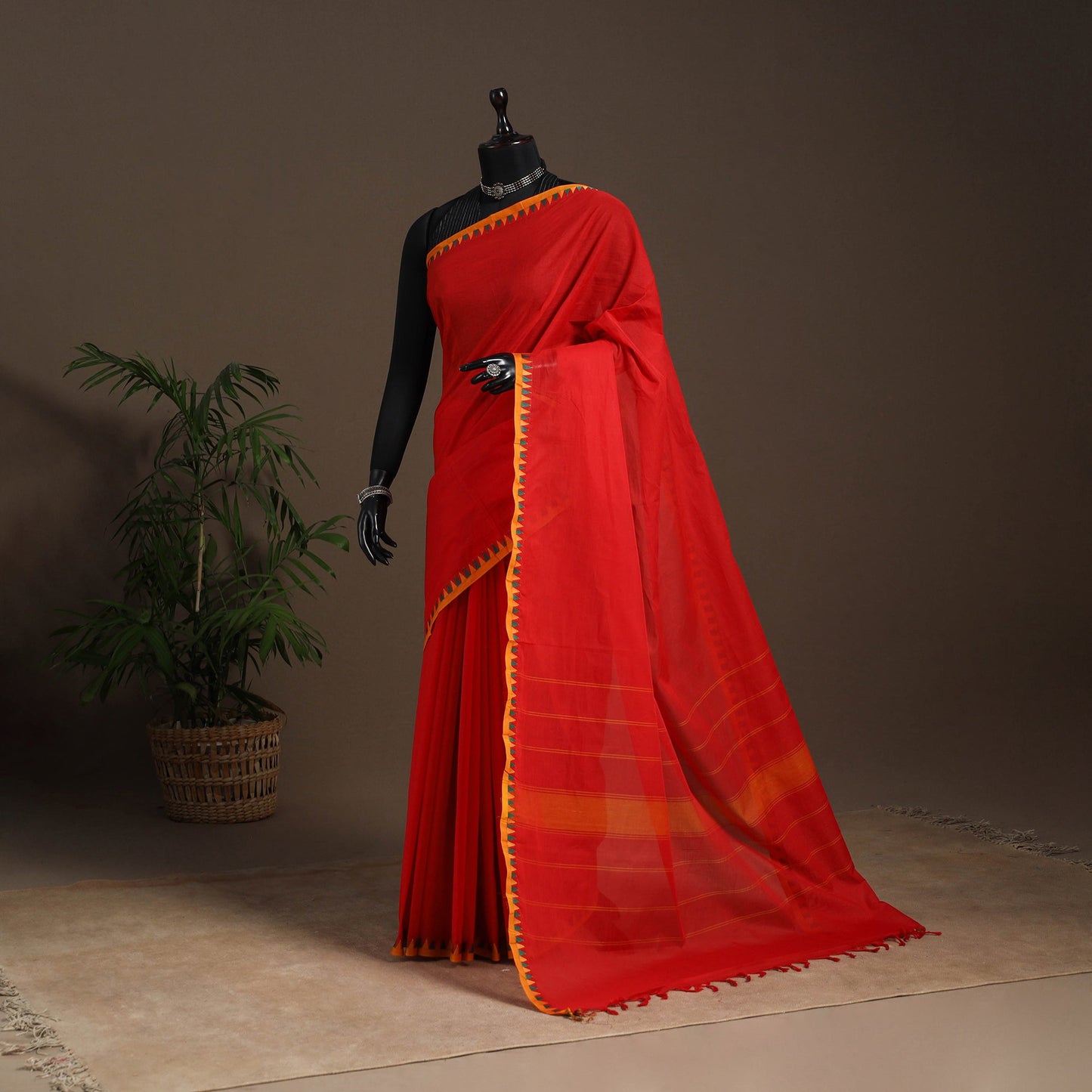 Red - kandangi chettinad cotton saree with border 87