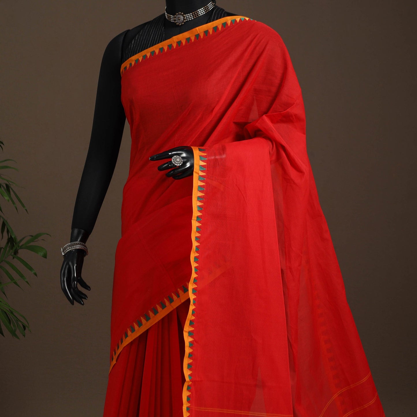 Red - kandangi chettinad cotton saree with border 87
