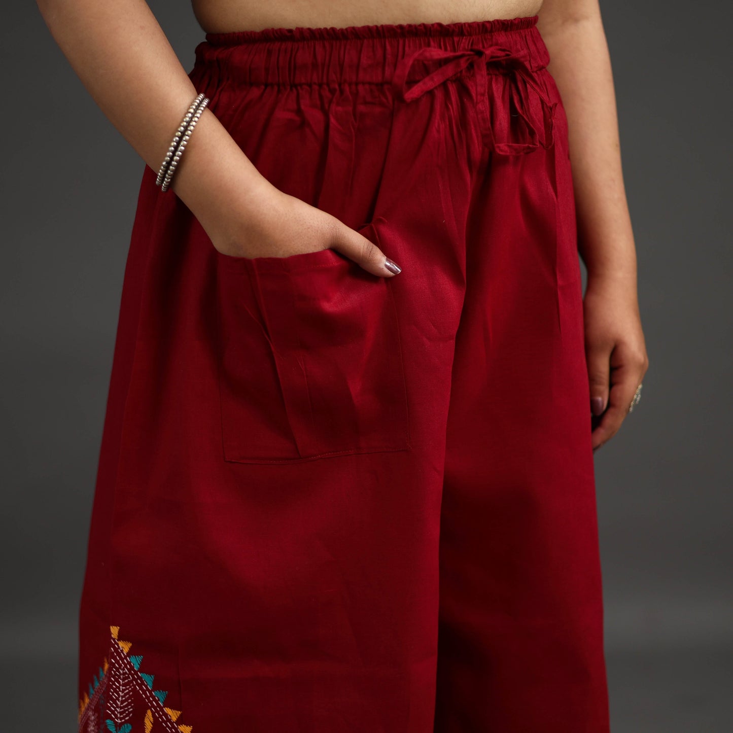 Red - kantha hand embroidery palazzo in cotton 26