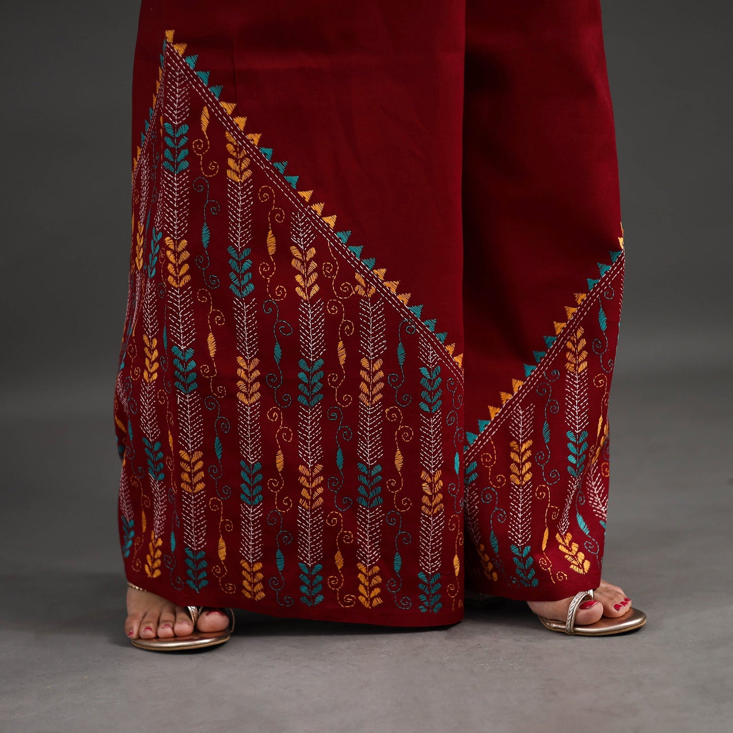 Red - kantha hand embroidery palazzo in cotton 26