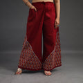  Red Kantha Hand Embroidery Palazzo in Cotton