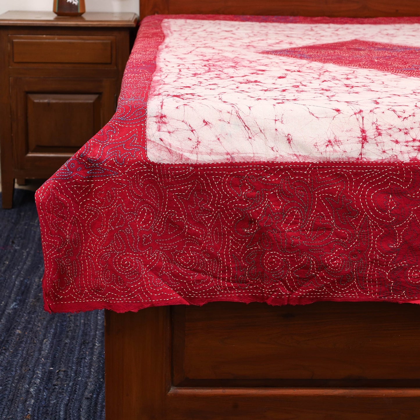 Kantha handwork cotton single hand batik bed sheet 07