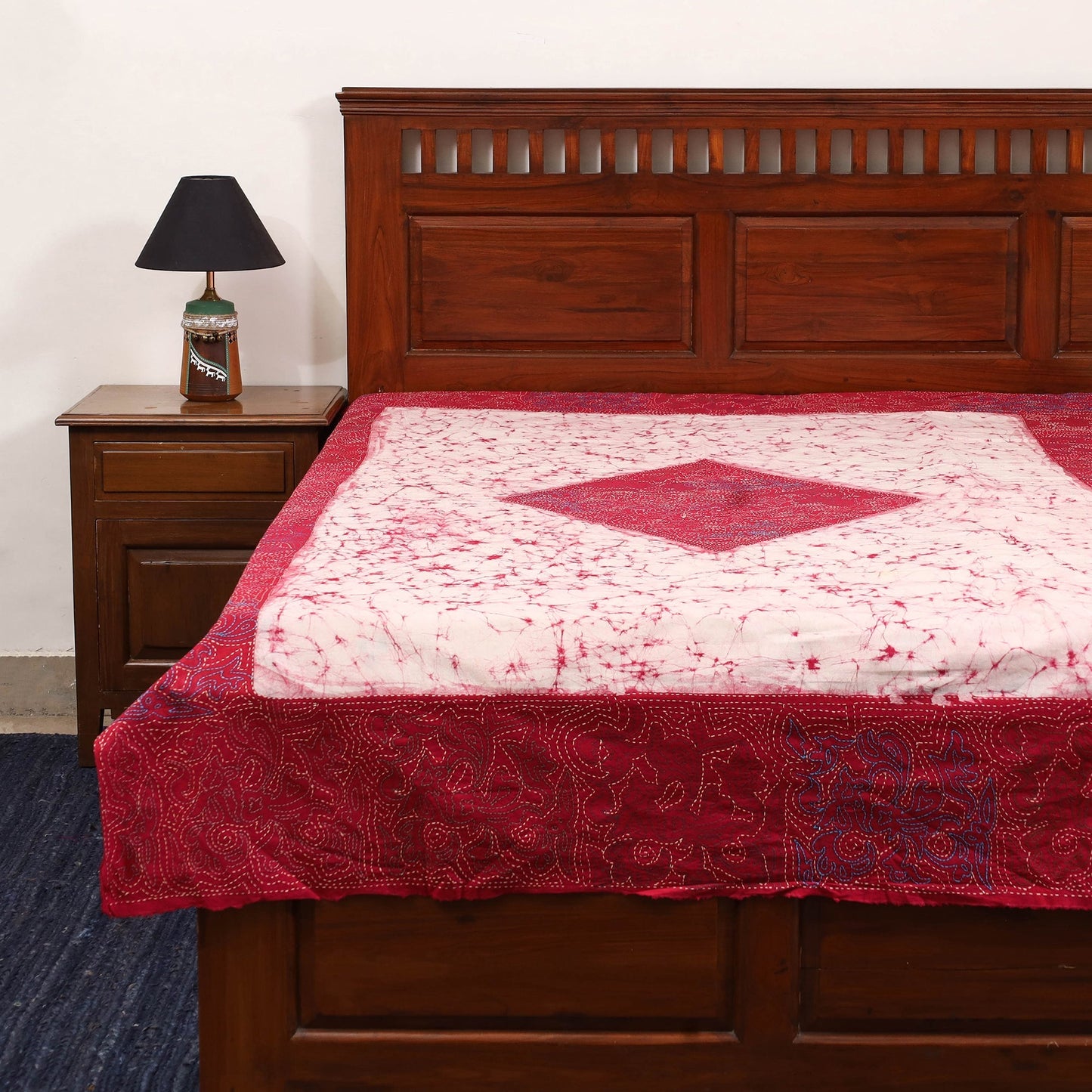 Kantha handwork cotton single hand batik bed sheet 07