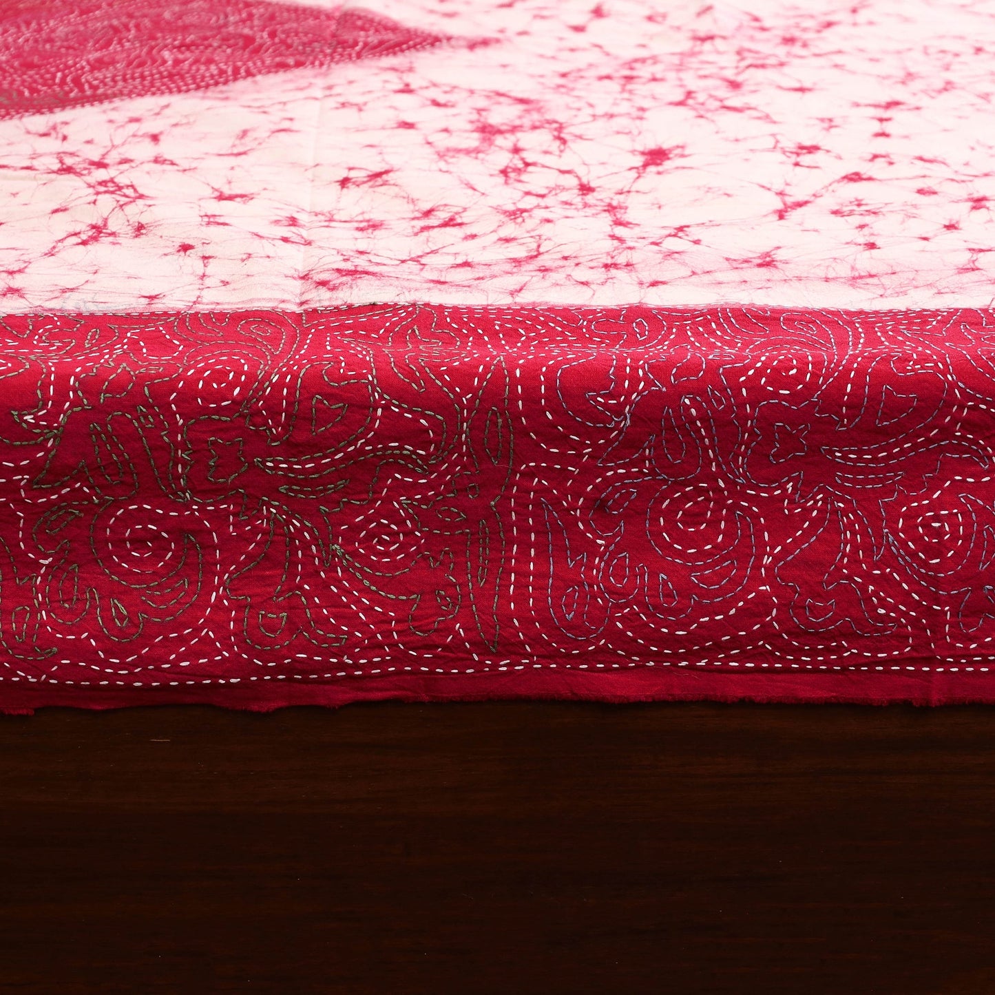 Kantha handwork cotton single hand batik bed sheet 10