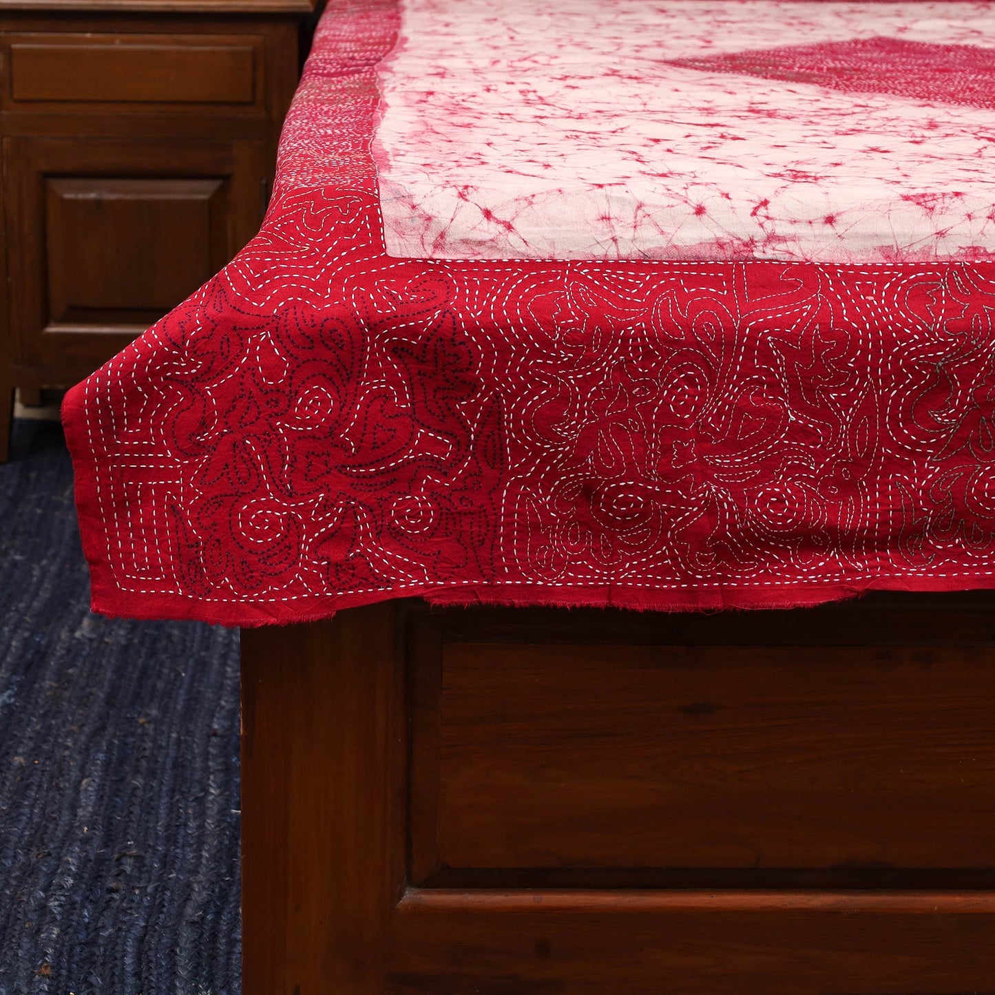 Kantha handwork cotton single hand batik bed sheet 10