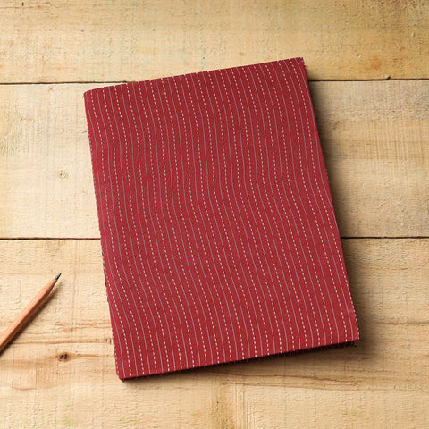 Red - Kantha Stitch Fabric Cover Handmade Paper Notebook (9 x 7 in)