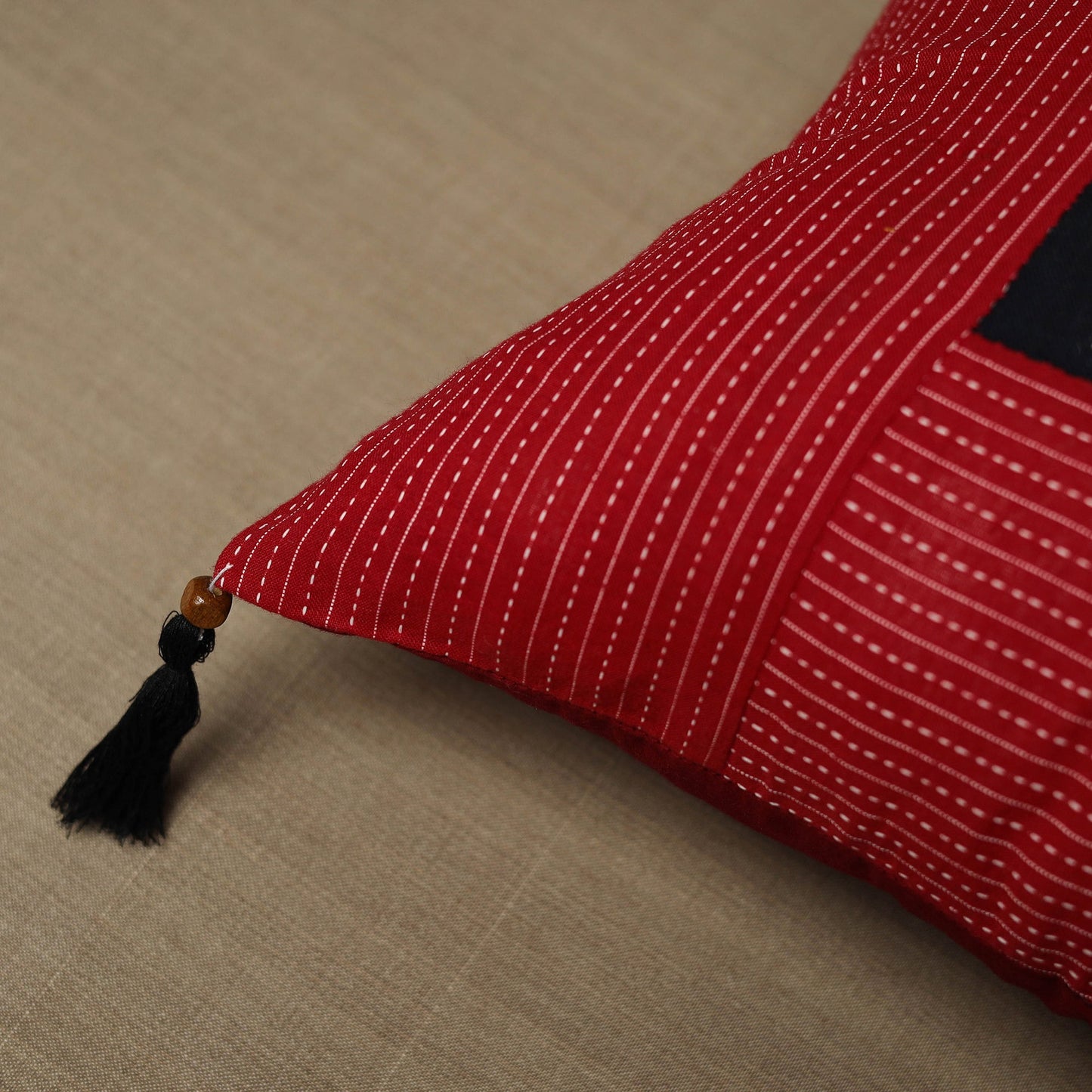 Buy Red Kantha Stitch Ikat Cotton Cushion Cover (16 x 16 in) 08