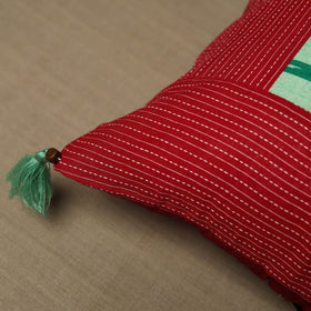 Red Kantha Stitch Ikat Cotton Cushion Cover (16 x 16 in) 11