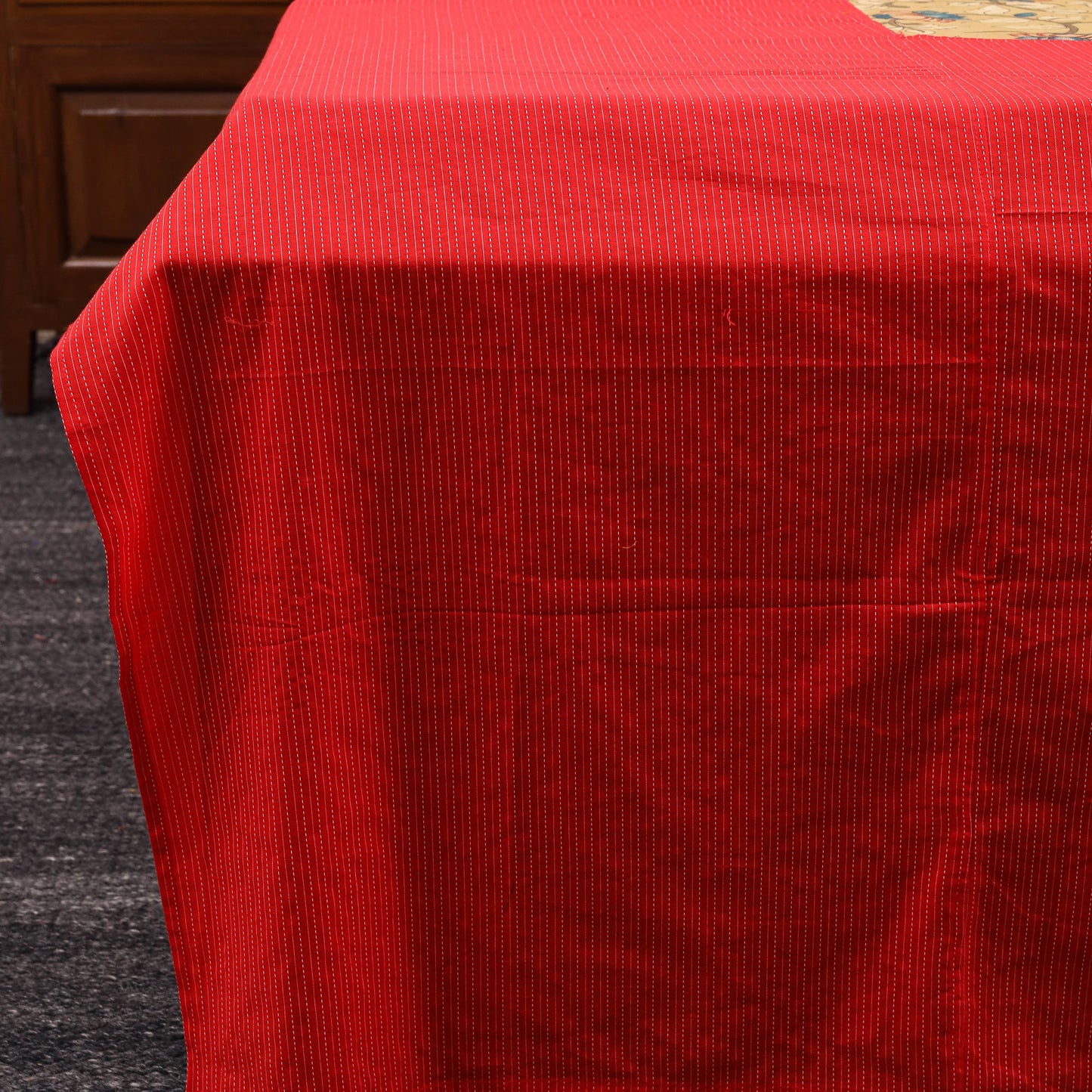 Red - kantha stitch with kalamkari patch cotton bedsheet