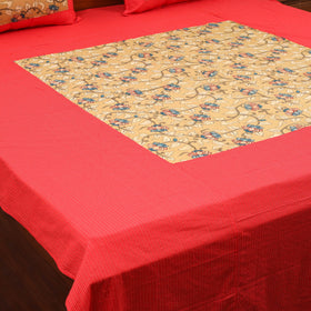 Red - kantha stitch with kalamkari patch cotton bedsheet