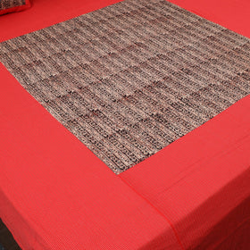 Red Kantha Stitch with Kalamkari Patch Cotton Bedsheet Set