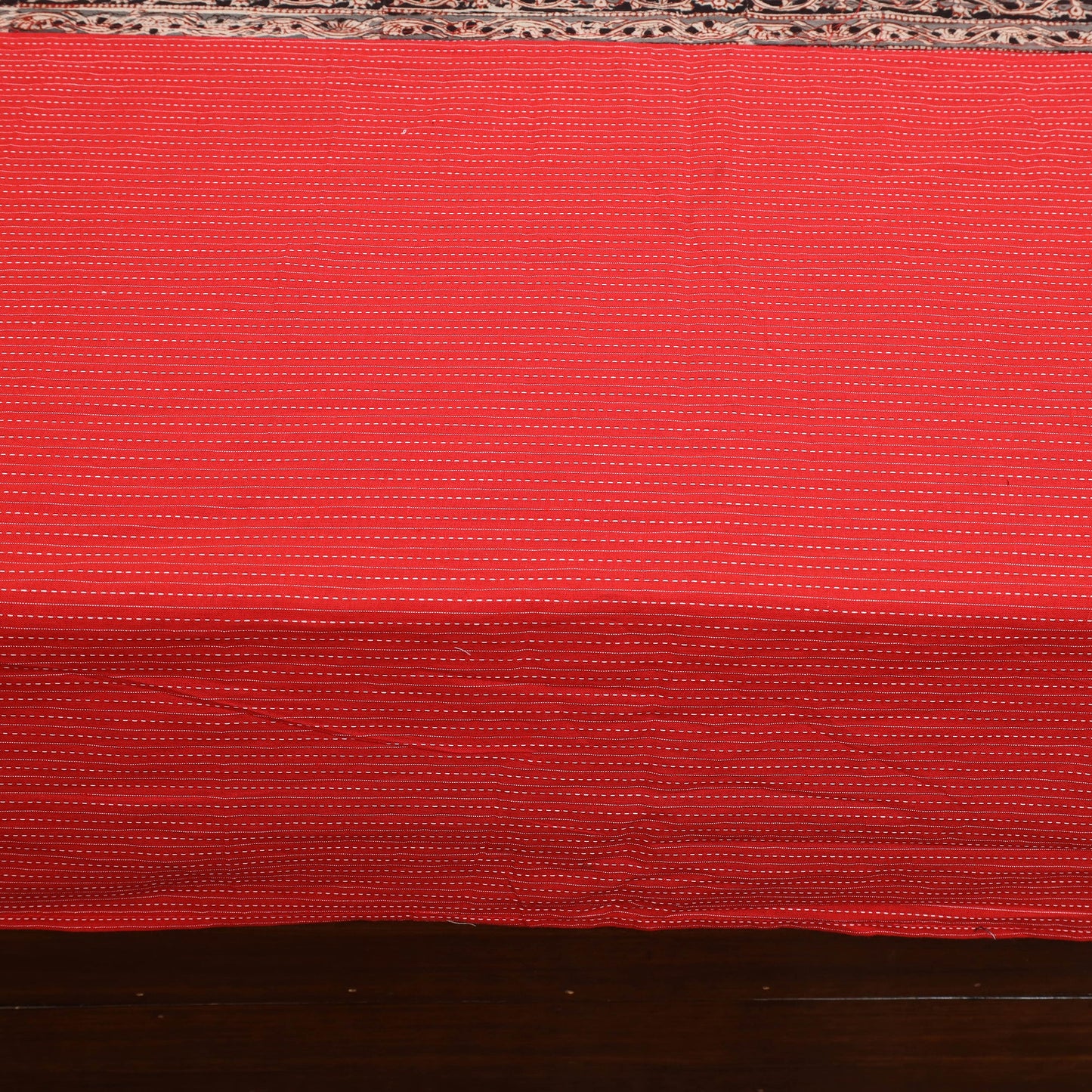 Red Kantha Stitch with Kalamkari Patch Cotton Bedsheet Set