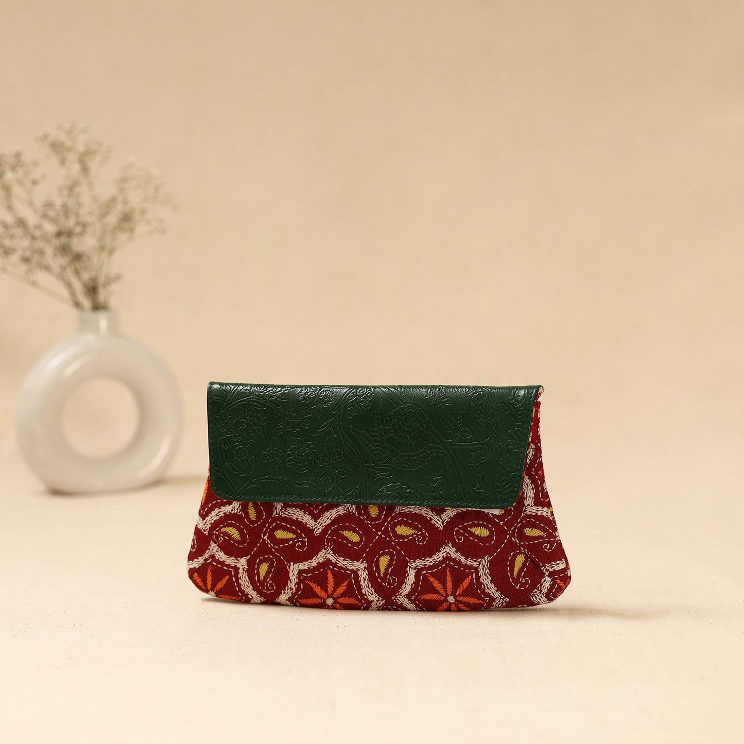 Hand clutch with embossed leather flap 19 - handcrafted