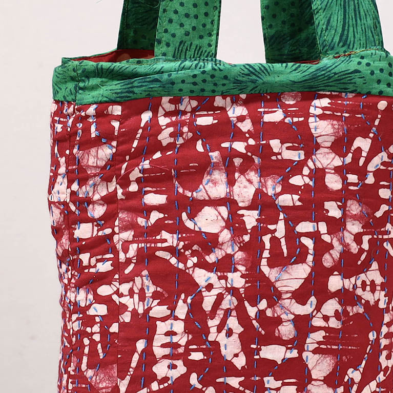  Kantha Work Block Print Cotton Shopping Bag 