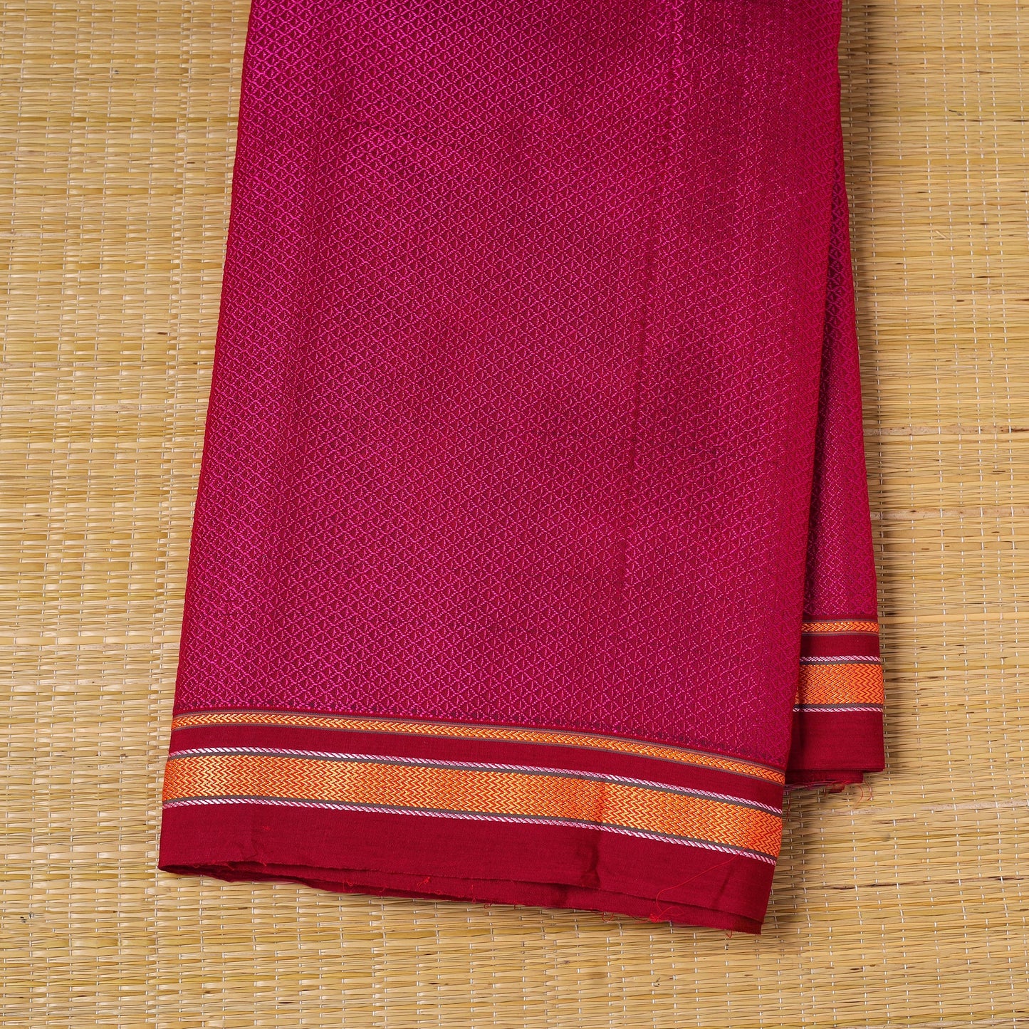 Red - karnataka weave cotton khun fabric 01 - handcrafted