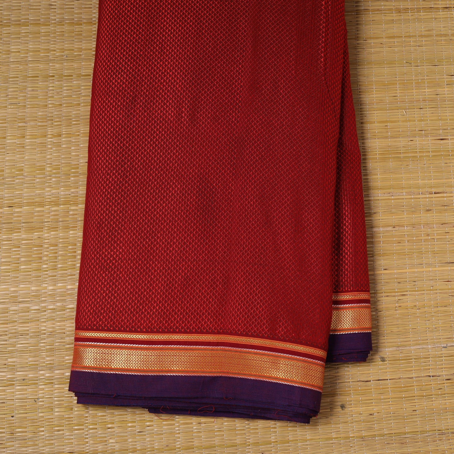 Red - karnataka weave cotton khun fabric 06 - handcrafted