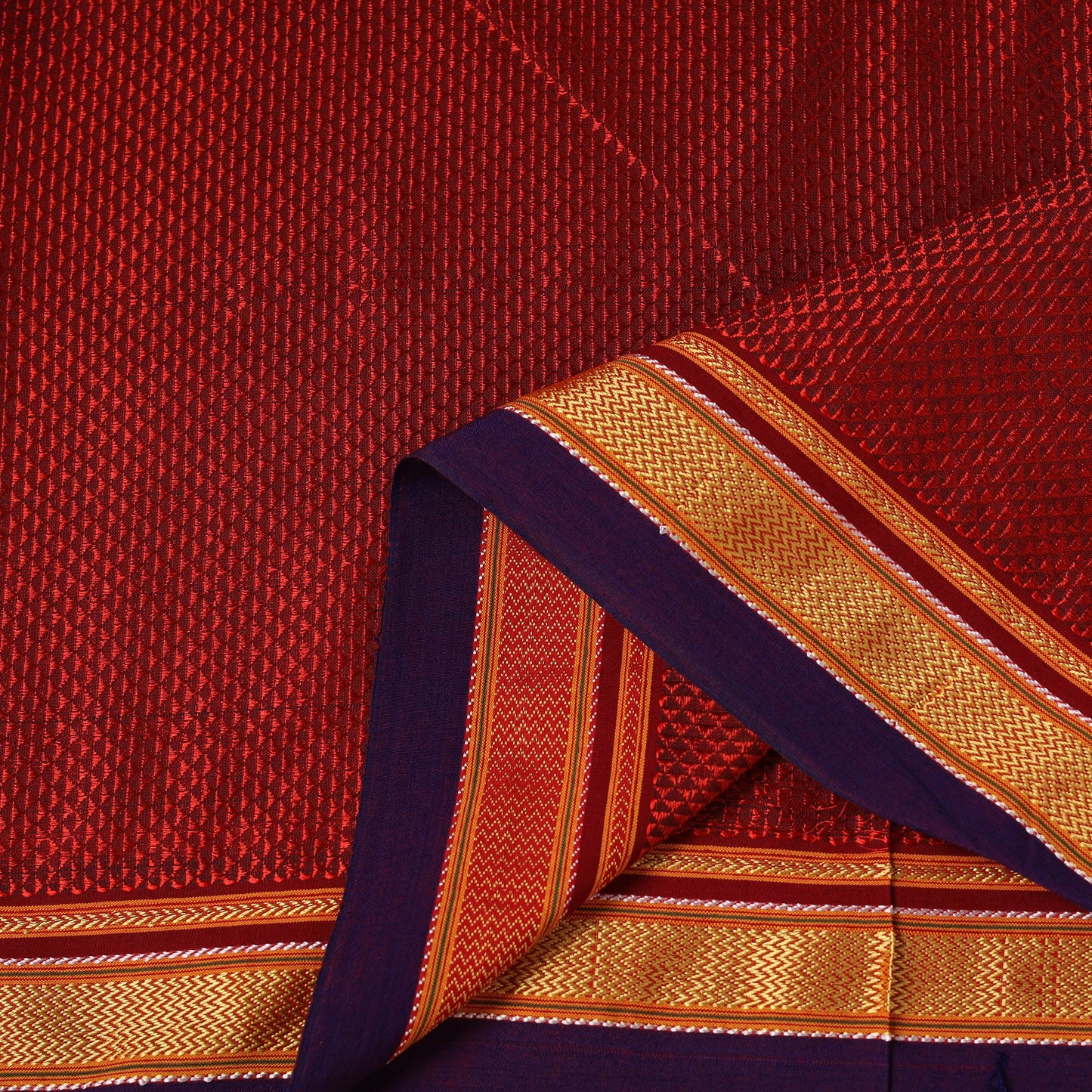 Red - karnataka weave cotton khun fabric 06 - handcrafted