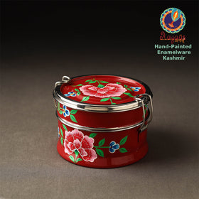  Kashmir Enamelware Floral Handpainted Stainless Steel 2 Tier Round Lunch Box 