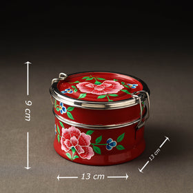  Kashmir Enamelware Floral Handpainted Stainless Steel 2 Tier Round Lunch Box 