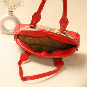 Red Kashmiri Crewel Hand Embroidered Leather Handbag