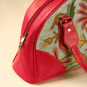 Red Kashmiri Crewel Hand Embroidered Leather Handbag