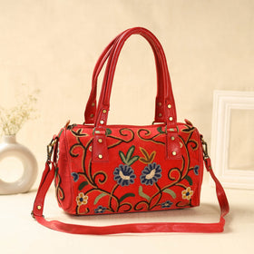 Red Kashmiri Crewel Hand Embroidery Handbag