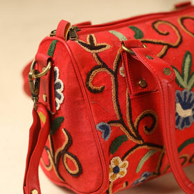 Red Kashmiri Crewel Hand Embroidery Handbag