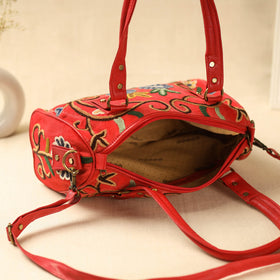 Red Kashmiri Crewel Hand Embroidery Handbag