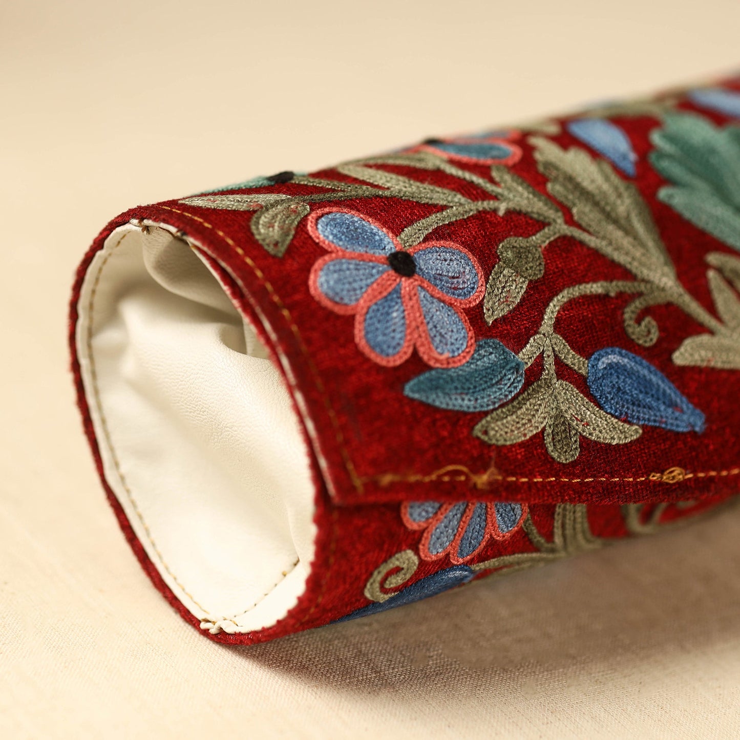 Red Kashmiri Crewel Hand Embroidery Velvet Clutch