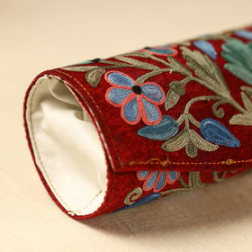 Red Kashmiri Crewel Hand Embroidery Velvet Clutch