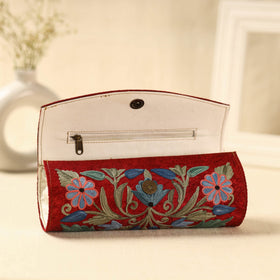 Red Kashmiri Crewel Hand Embroidery Velvet Clutch