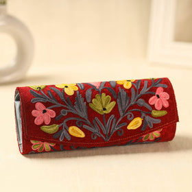 Red Kashmiri Crewel Hand Embroidery Velvet Clutch