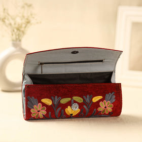 Red Kashmiri Crewel Hand Embroidery Velvet Clutch