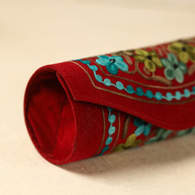 Red Kashmiri Crewel Hand Embroidery Velvet Clutch
