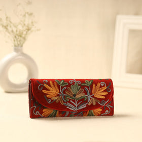  Red Kashmiri Crewel Hand Embroidery Velvet Travel Wallet