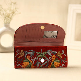  Red Kashmiri Crewel Hand Embroidery Velvet Travel Wallet
