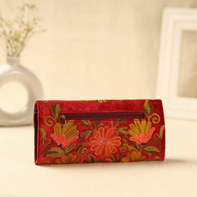  Red Kashmiri Crewel Hand Embroidery Velvet Travel Wallet