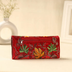  Red Kashmiri Crewel Hand Embroidery Velvet Travel Wallet