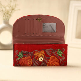  Red Kashmiri Crewel Hand Embroidery Velvet Travel Wallet