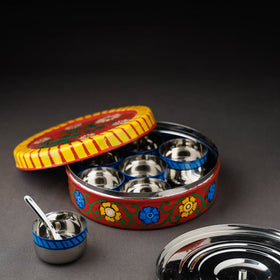  Kavad Handpainted Stainless Steel Red Masala Box