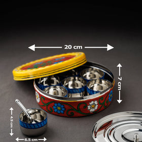  Kavad Handpainted Stainless Steel Red Masala Box 
