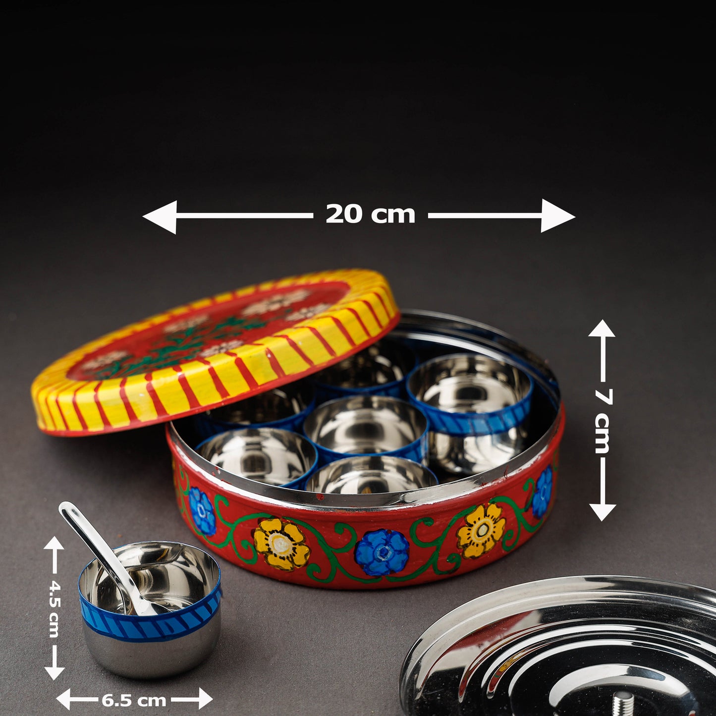  Kavad Handpainted Stainless Steel Red Masala Box