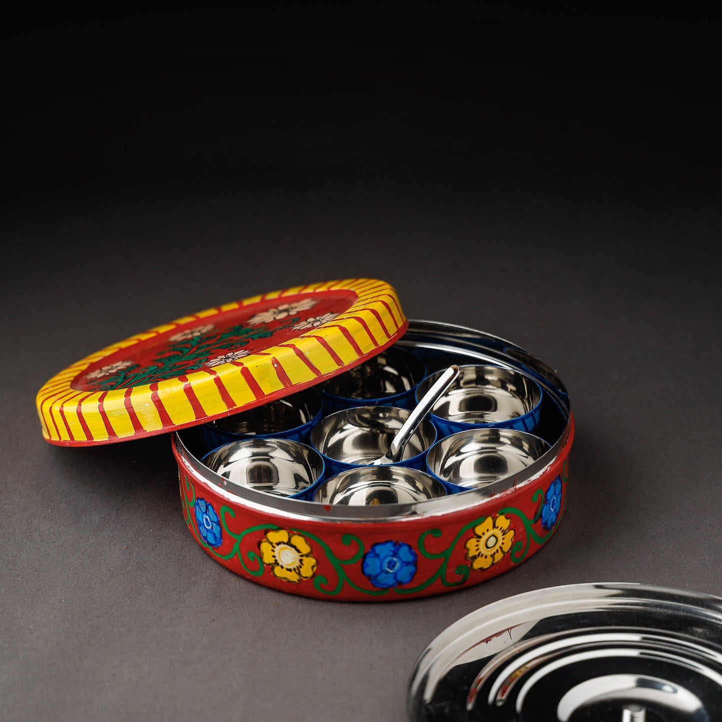  Kavad Handpainted Stainless Steel Red Masala Box