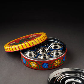  Kavad Handpainted Stainless Steel Red Masala Box