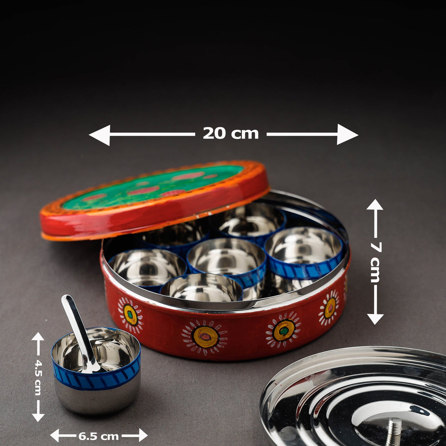  Kavad Handpainted Stainless Steel Red Masala Box 