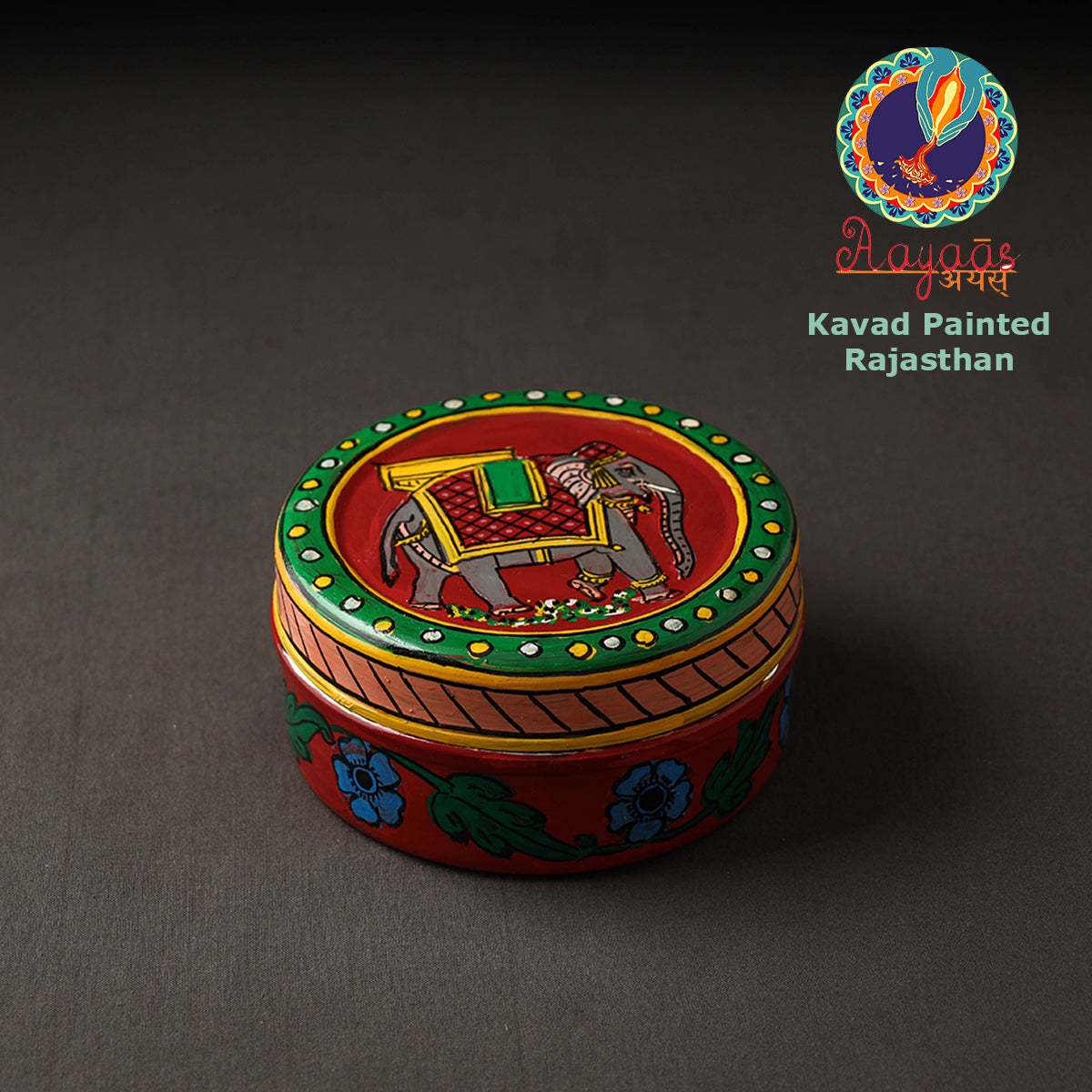 Red Kavad Handpainted Stainless Steel Multi Utility Container