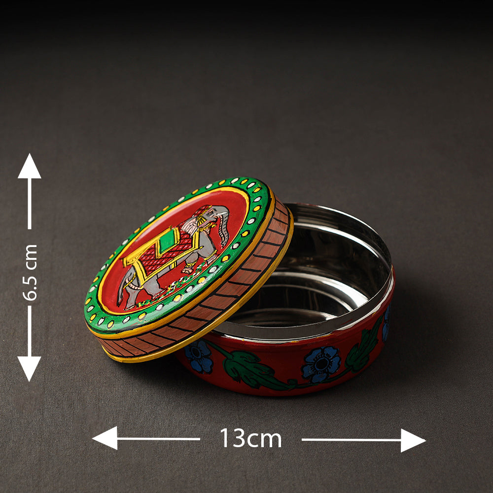 Red Kavad Handpainted Stainless Steel Multi Utility Container