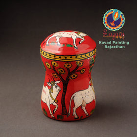 Red Kavad Handpainted Stainless Steel Multi Utility Canister