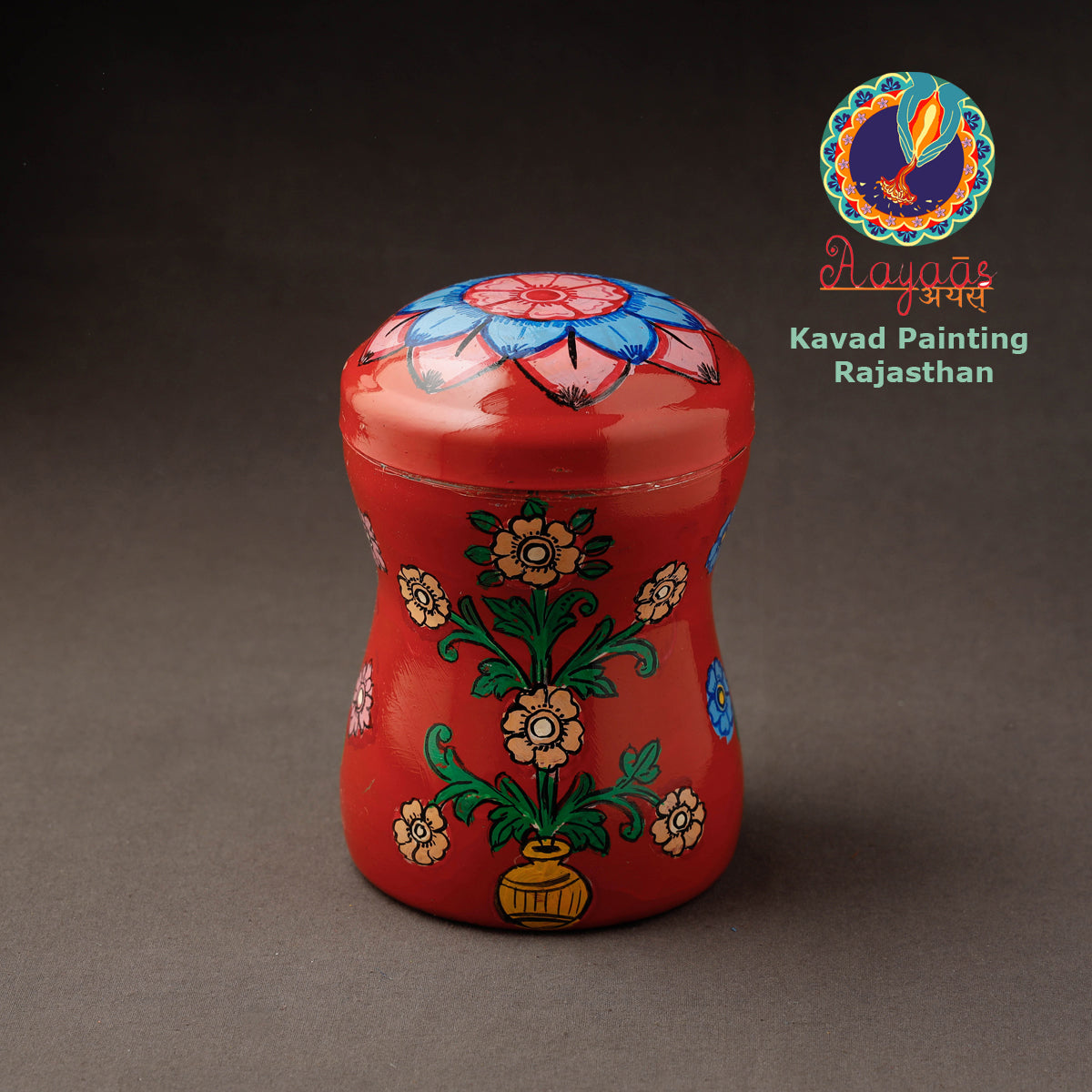 Red Kavad Handpainted Stainless Steel Multi Utility Canister